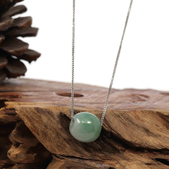 RealJade Co. Jade Pendant Necklace  "Good Luck Button" Necklace Rich Forest Green Jade Lucky TongTong Pendant Necklace