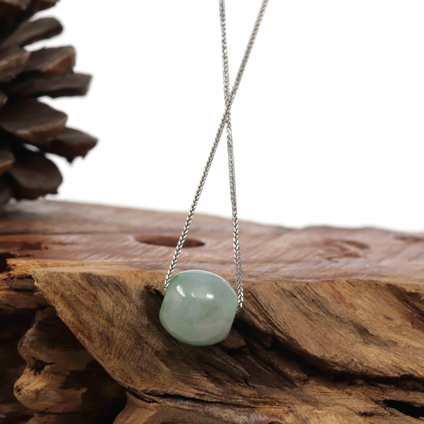 RealJade Co. Jade Pendant Necklace  "Good Luck Button" Necklace Rich Forest Green Jade Lucky TongTong Pendant Necklace