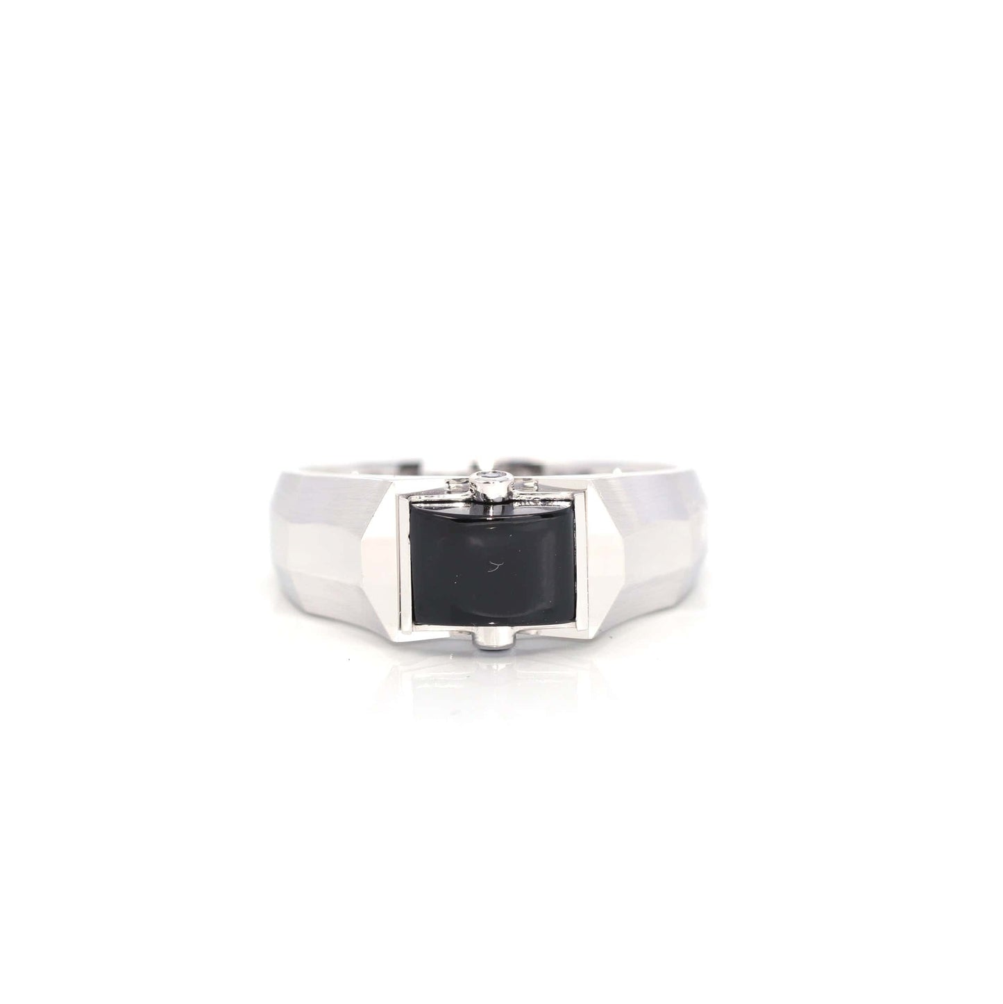 Load image into Gallery viewer, RealJade Co.® &amp;quot;Emerald Cabochon&amp;quot; Genuine Burmese Emerald Cut Black Jadeite Jade Ring-RealJade Co.® Happy Valley Oregon
