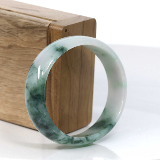 RealJade Co.® Jadeite Jade Bangle Bracelet Genuine Burmese Green Jadeite Jade Oval Bangle (59.26 mm) #342