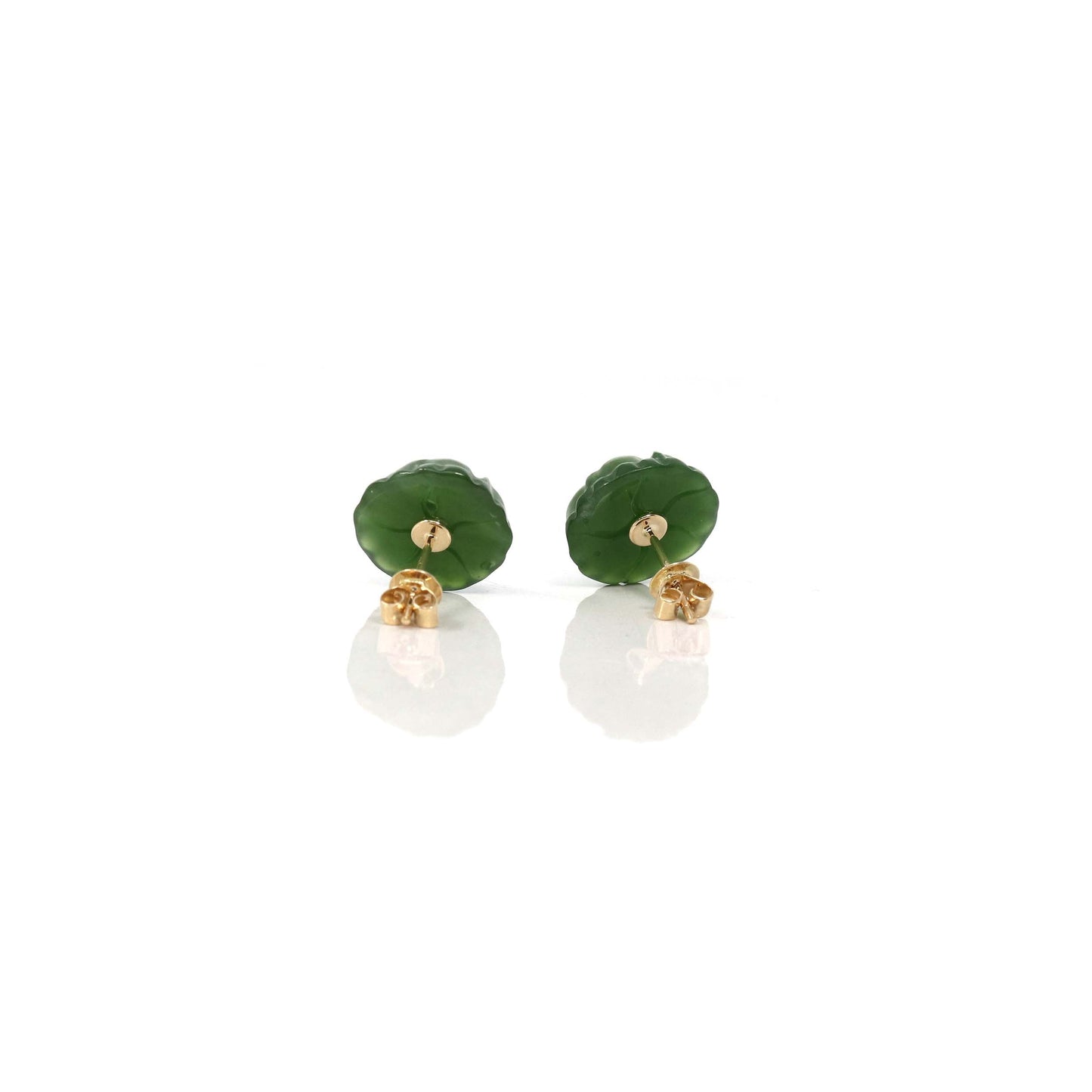 RealJade Co.® Gold Jade Earrings Baikalla‚Ñ¢ "Peony Flowers" 18k Solid Gold Real Green Jade Peony Flower Earrings