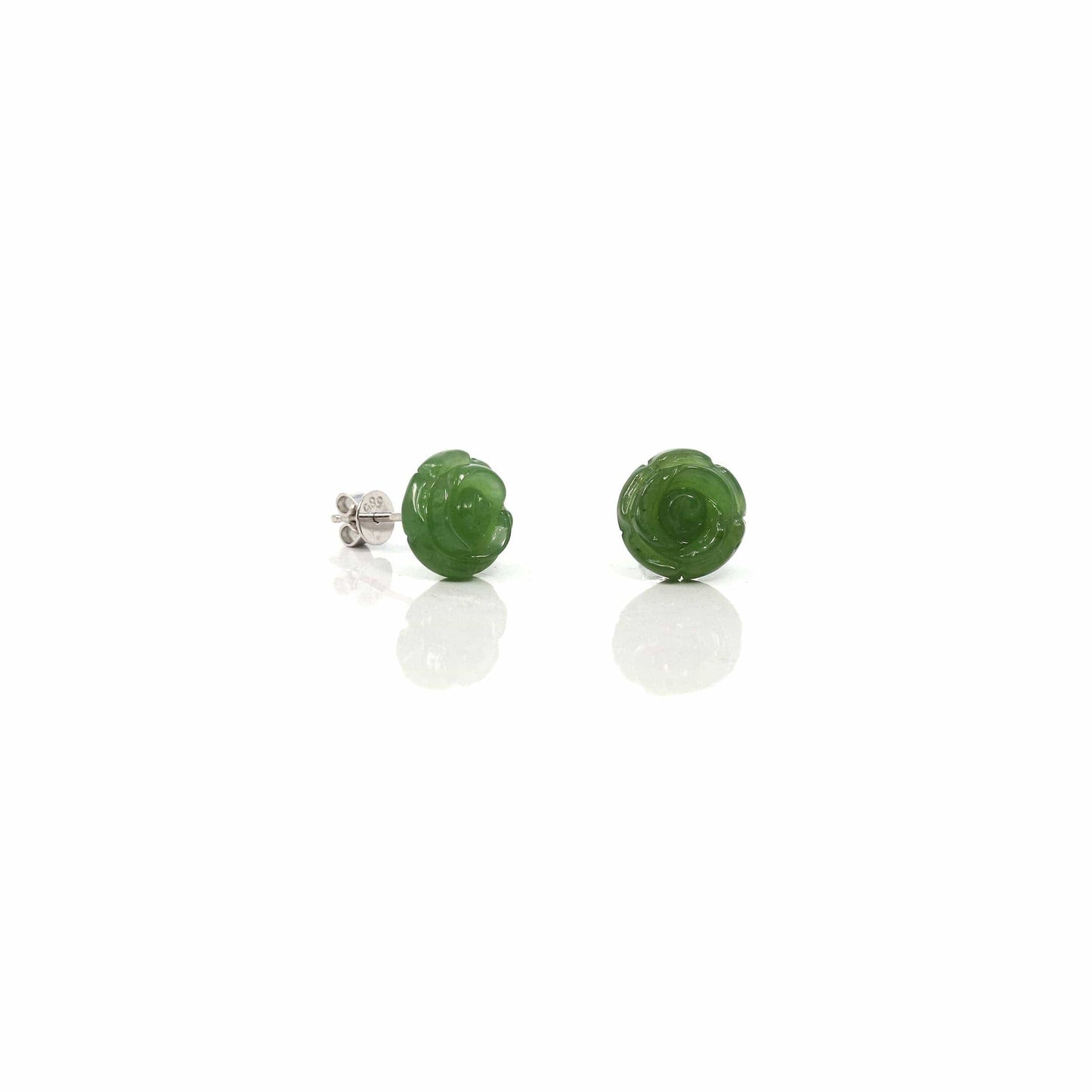 RealJade Co.® Gold Jade Earrings Copy of Baikalla‚Ñ¢ "Rose Flowers" 18k Solid Gold Real Green Jade Rose Flower Earrings