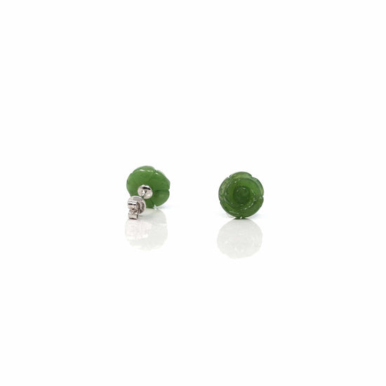 RealJade Co.® Gold Jade Earrings Copy of Baikalla‚Ñ¢ "Rose Flowers" 14k Solid Gold High-end Real Green Jade Rose Flower Earrings