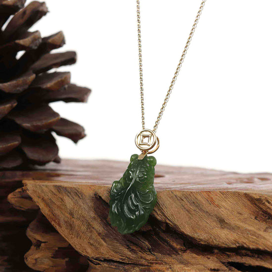 RealJade Co.® Gold Jade Necklace Copy of Copy of Baikalla‚Ñ¢ : " GoldFish " 18k Yellow Gold Genuine Nephrite Green Jade Pendant Necklace
