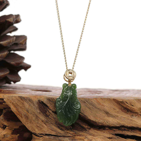 RealJade Co.® Gold Jade Necklace Copy of Copy of Baikalla‚Ñ¢ : " GoldFish " 18k Yellow Gold Genuine Nephrite Green Jade Pendant Necklace