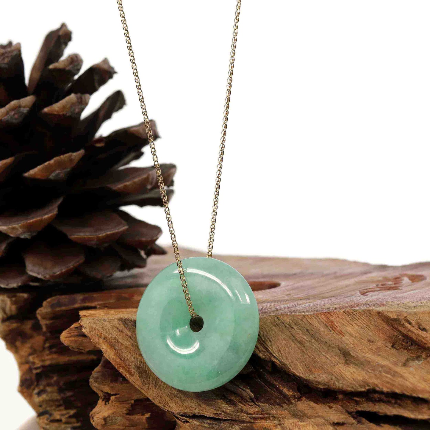 RealJade® Co. Jade Pendant Necklace Baikalla "Good Luck Button" Necklace Green Jadeite Jade Lucky Ping An Kou Pendant