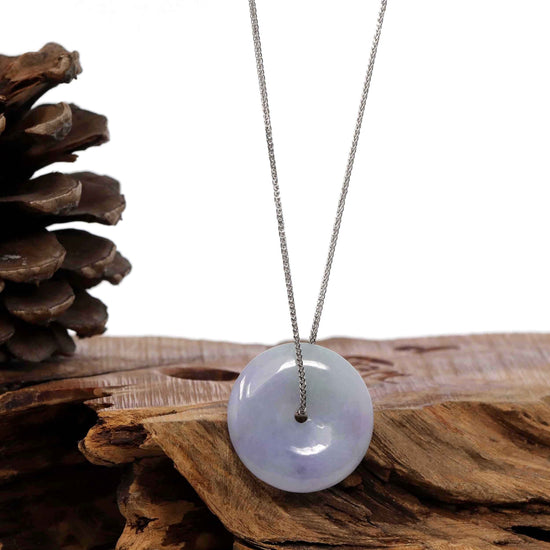 RealJade® Co. Jade Pendant Necklace "Good Luck Button" Necklace Lavender Jadeite Jade Lucky Ping An Kou Necklace