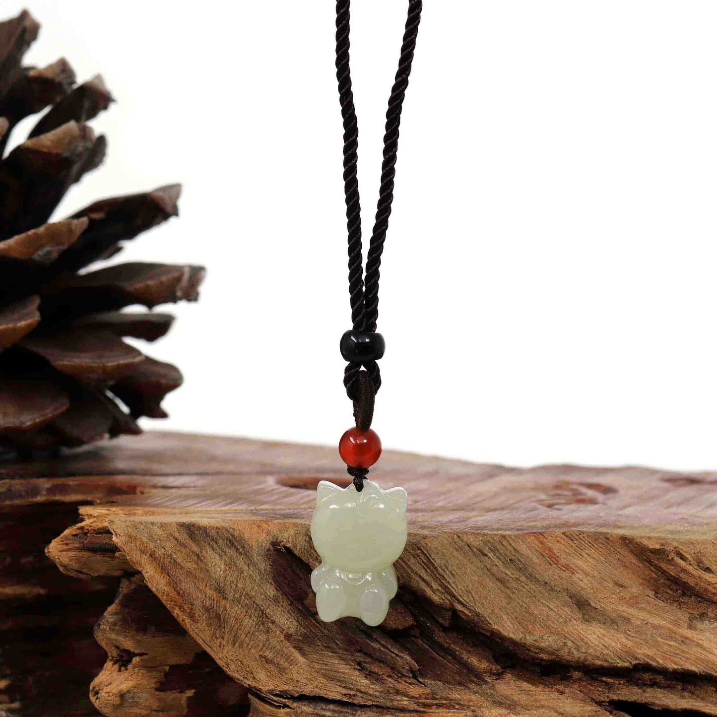 RealJade® Co. Jade Pendant Necklace Baikalla "Lucky Kitten" White Nephrite Jade Pendant Necklace