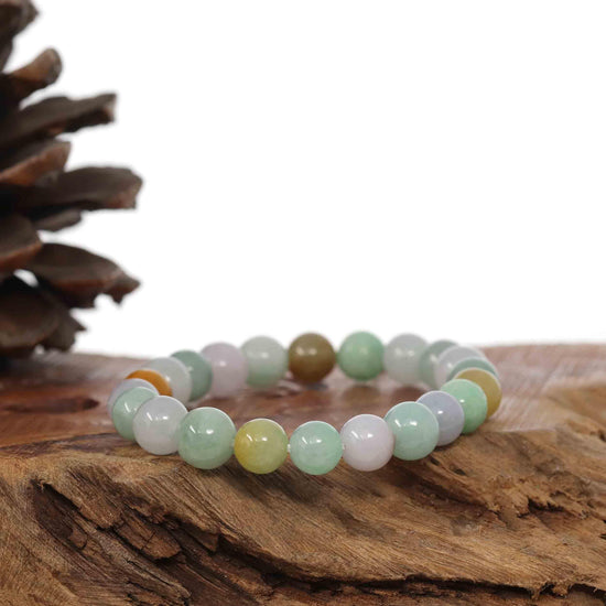 RealJade Co.® jade beads bracelet Genuine Jadeite Jade Round Multiple Colors Beads Bracelet ( 8 mm)