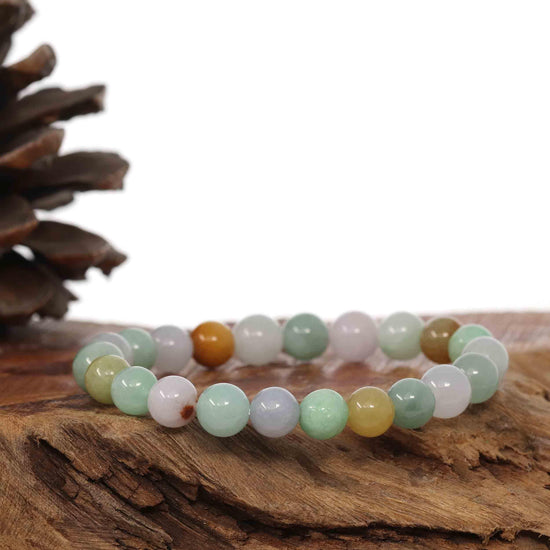 RealJade Co.® jade beads bracelet Genuine Jadeite Jade Round Multiple Colors Beads Bracelet ( 8 mm)