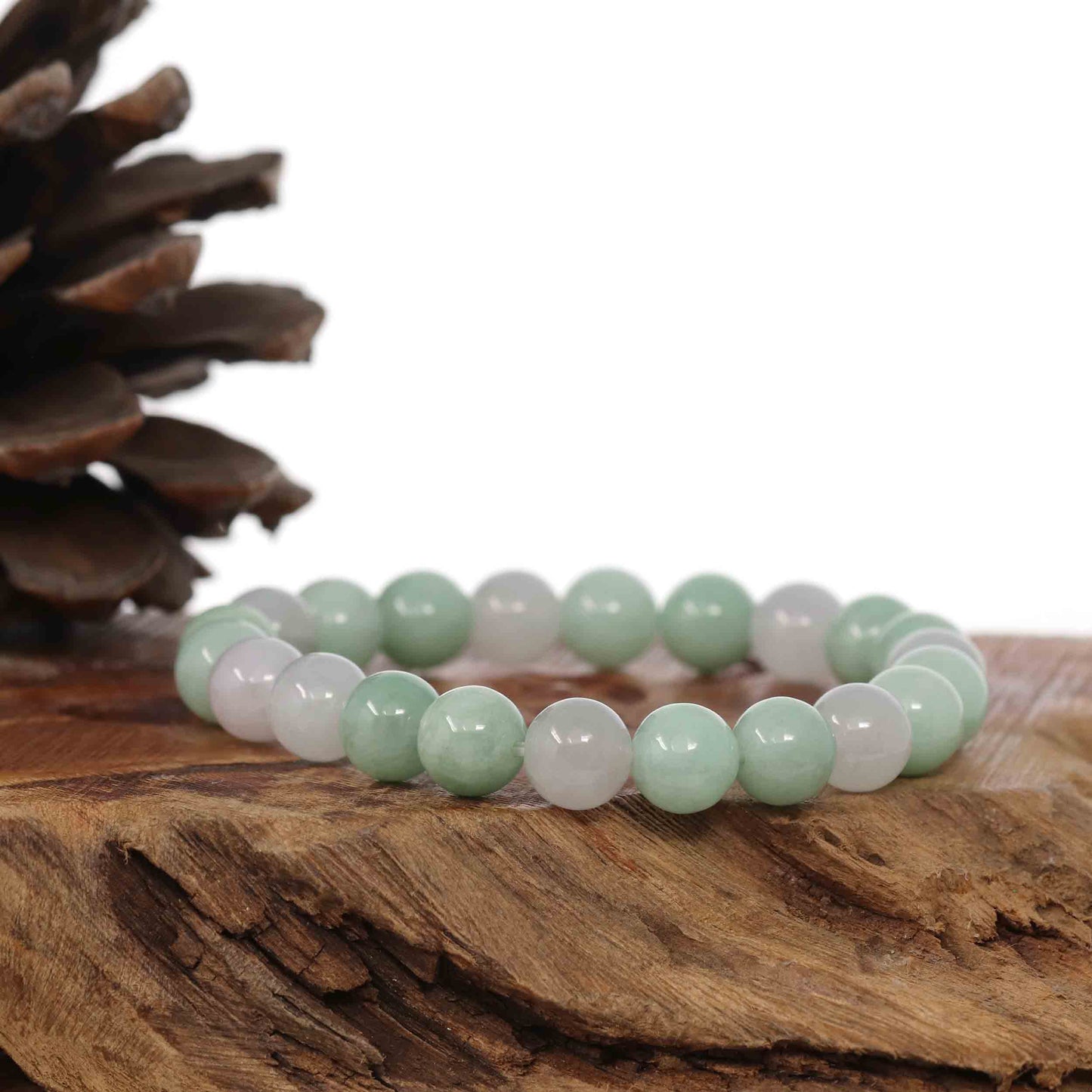 RealJade Co.® jade beads bracelet Jadeite Jade 9 mm Round Green Beads Bracelet ( 9 mm )