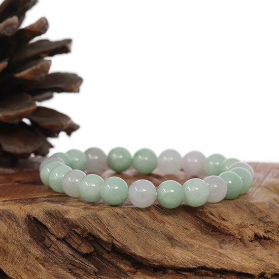 RealJade Co.® jade beads bracelet Jadeite Jade 9 mm Round Green Beads Bracelet ( 9 mm )