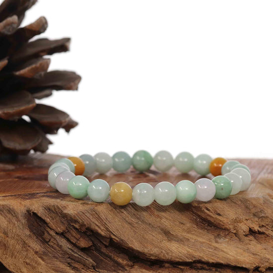 RealJade Co.® jade beads bracelet Genuine Jadeite Jade Round Multiple Colors Beads Bracelet ( 7.5 mm)