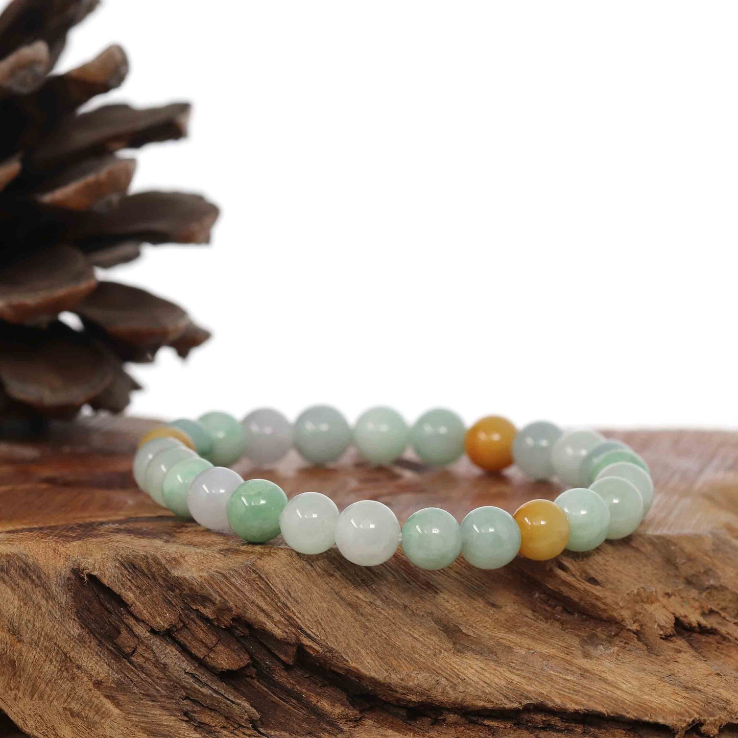 RealJade Co.® jade beads bracelet Genuine Jadeite Jade Round Multiple Colors Beads Bracelet ( 7.5 mm)