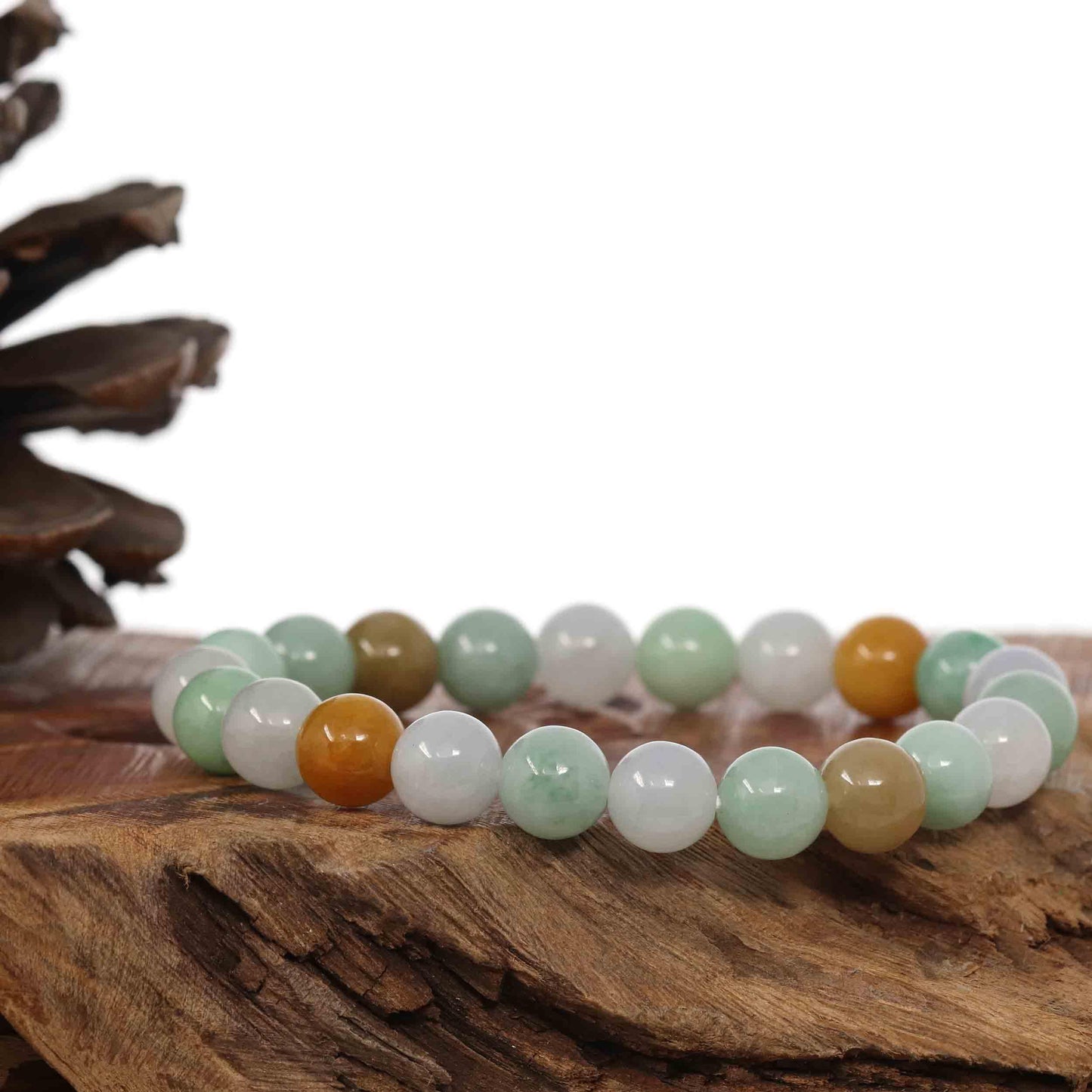 RealJade Co.® jade beads bracelet Genuine Jadeite Jade Round Multiple Colors Beads Bracelet ( 9 mm)