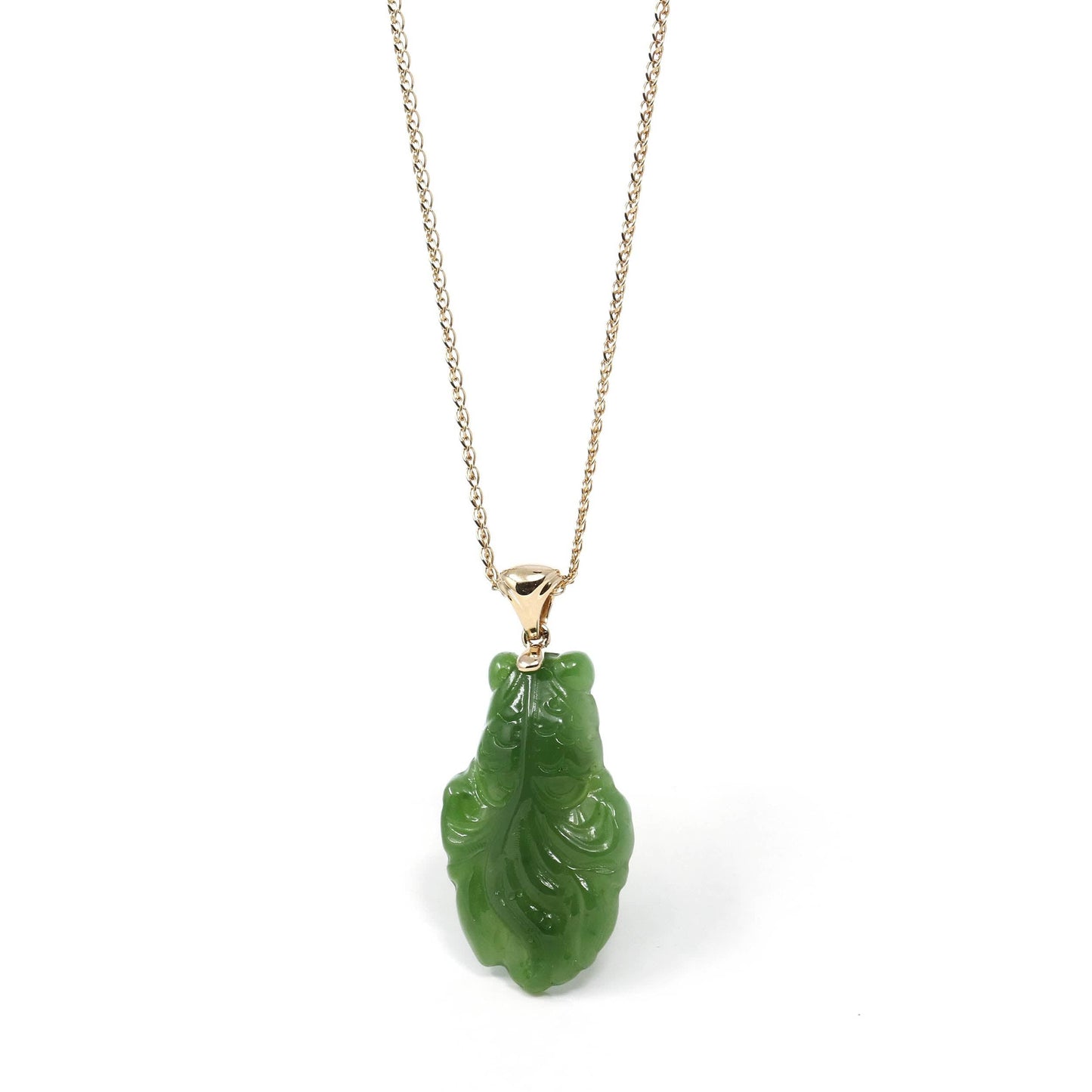 RealJade Co.® Gold Jade Necklace Pendant Only Baikalla‚Ñ¢ : " Gold Fish " 18k Yellow Gold Genuine Nephrite Green Jade Pendant Necklace