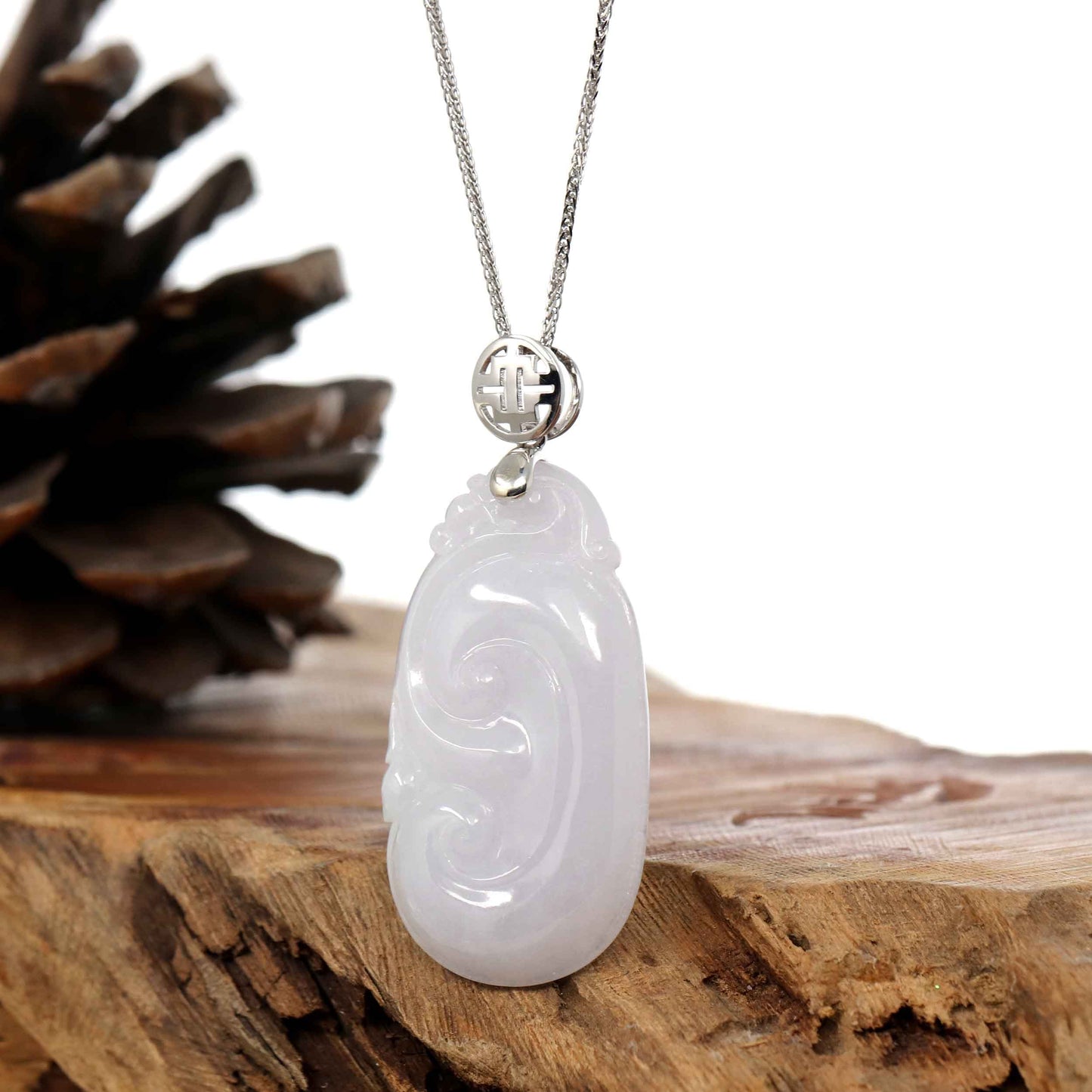 RealJade Co.® Jade Guanyin Pendant Necklace Copy of Genuine Lavender Jadeite Jade Ru Yi Pendant Necklace With Sterling Silver Bail