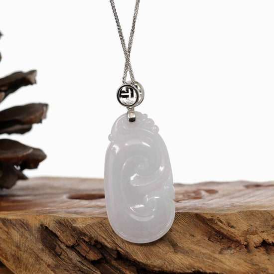 RealJade Co.® Jade Guanyin Pendant Necklace Copy of Genuine Lavender Jadeite Jade Ru Yi Pendant Necklace With Sterling Silver Bail
