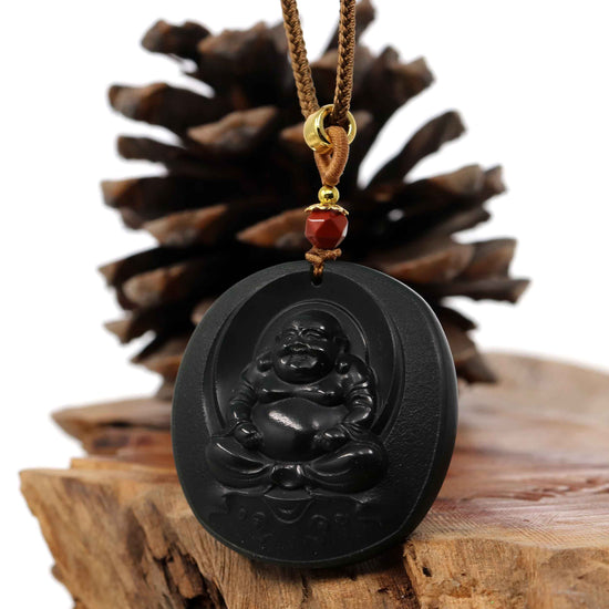 RealJade Co.® Jade Buddha Pendant Copy of Copy of Baikalla‚Ñ¢ "Happy Buddha" Genuine Black Jade Pendant Necklace With Adjustable String