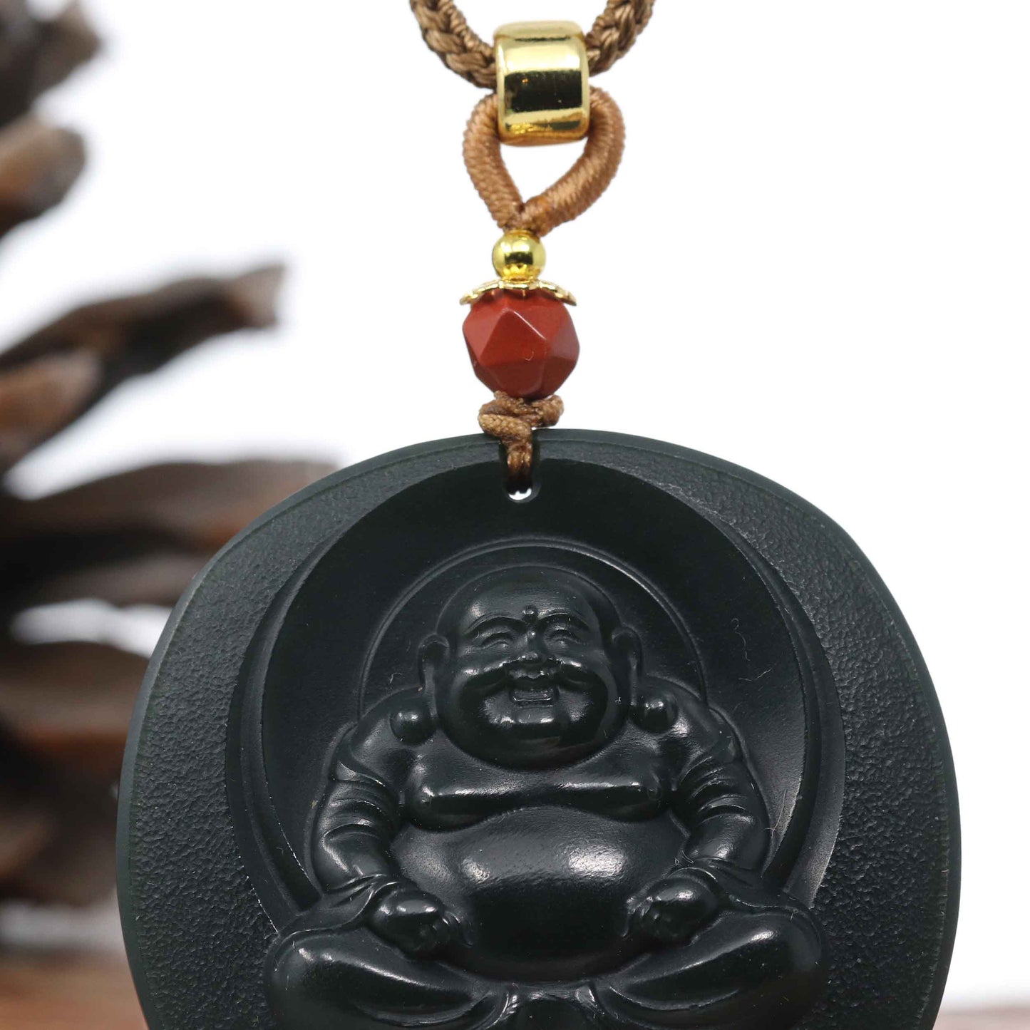 Black Obsidian Laughing Buddha Pendant :: Happy Buddha