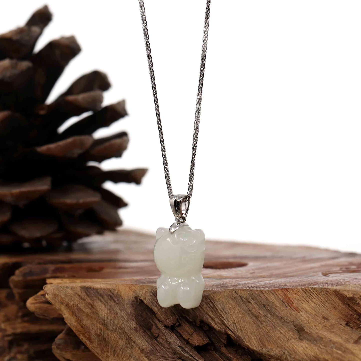 Load image into Gallery viewer, RealJade Co.® Jade Pendant Necklace Copy of Baikalla &amp;quot;Lucky Kitten&amp;quot; White Nephrite Jade Pendant Necklace
