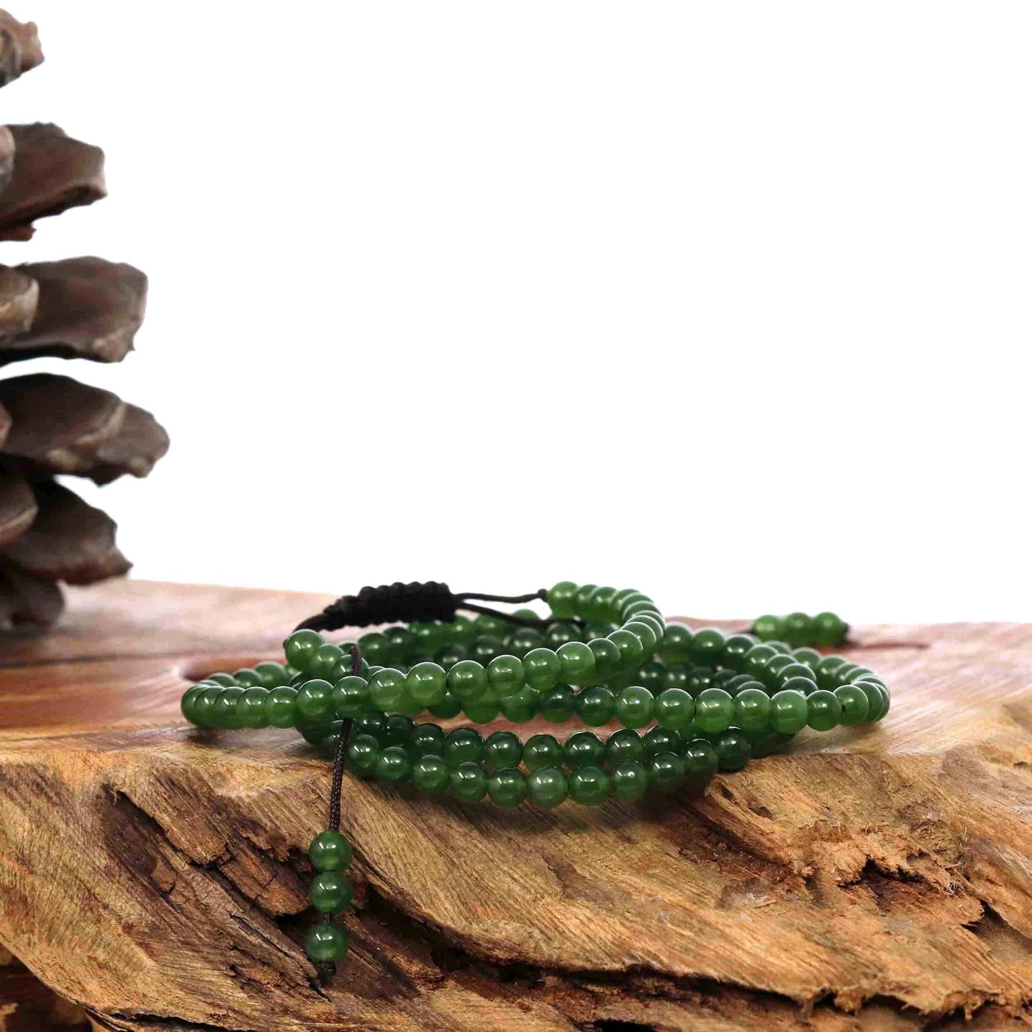 RealJade® Co. jade beads bracelet Copy of  Genuine Green Nephrite Jade Round Beads Bracelet Bangle ( 9.5mm )