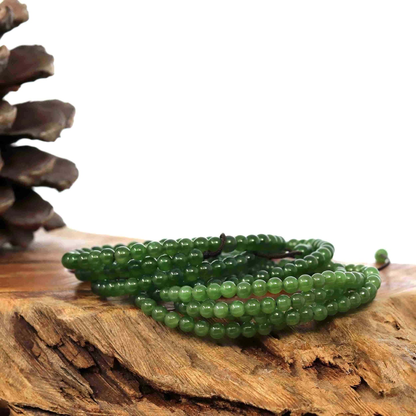 RealJade® Co. jade beads bracelet Copy of  Genuine Green Nephrite Jade Round Beads Bracelet Bangle ( 9.5mm )