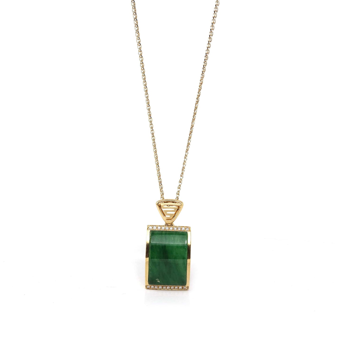 RealJade® Co. 18k Gold Jadeite Pendant Copy of 18k White Gold Genuine Burmese Jadeite Bamboo Pendant Necklace With Diamond