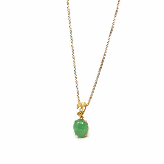 RealJade® Co. Gold Jadeite Necklace Copy of 18k Yellow Gold Jadeite Jade Apricot Leaf Pendant Necklace with Diamond