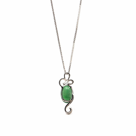 RealJade® Co. 18k Gold Jadeite Necklace 18K White Gold Oval Imperial Jadeite Jade Cabochon Necklace with Diamonds