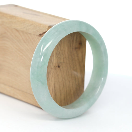 Load image into Gallery viewer, RealJade Co. &amp;quot;Classic Bangle&amp;quot; Whitish Green Natural Burmese Jadeite Jade Bangle ( 56.34mm ) #453- Happy Valley Oregon
