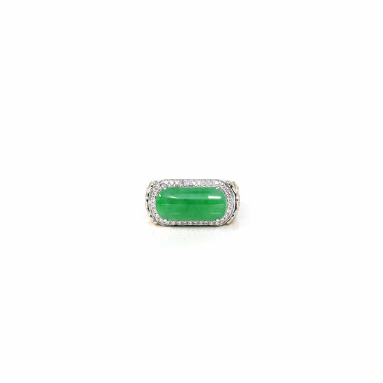 RealJade® Co. Jadeite Engagement Ring  18k White 2 Tone Gold Natural Imperial Green Jadeite Jade Men's Ring