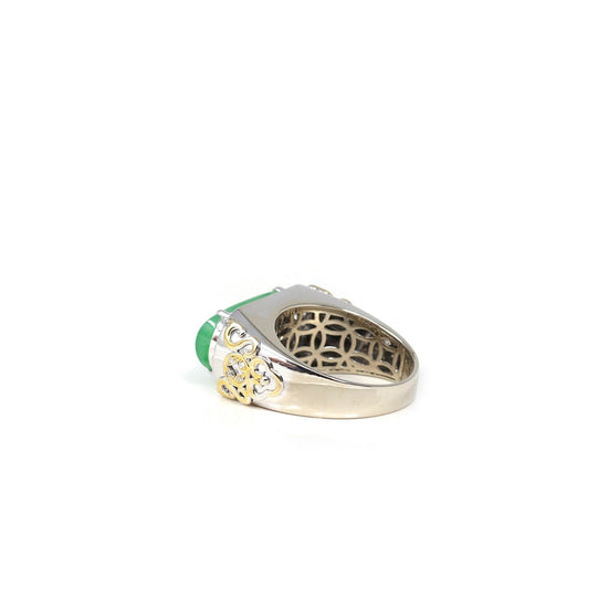 RealJade® Co. Jadeite Engagement Ring  18k White 2 Tone Gold Natural Imperial Green Jadeite Jade Men's Ring