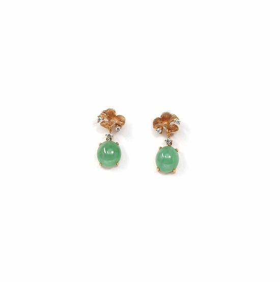 RealJade® Co. Gold Jade Earrings 18K Rose Gold "Apricot Blossom" Green Jadeite Jade Dangle Stud Earrings