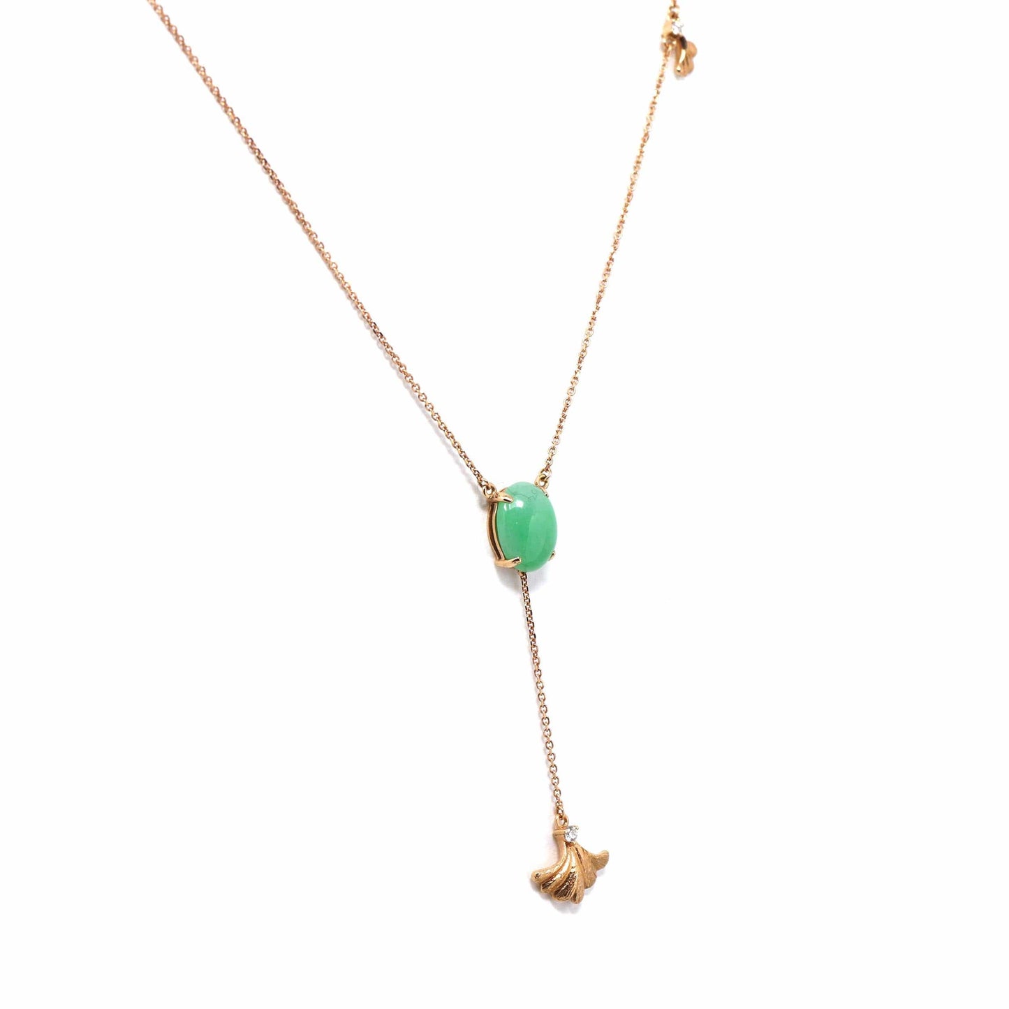 RealJade® Co. Gold Jadeite Necklace  18k Yellow Gold Jadeite Jade Ginkgo Leaf Pendant Necklace with Diamond