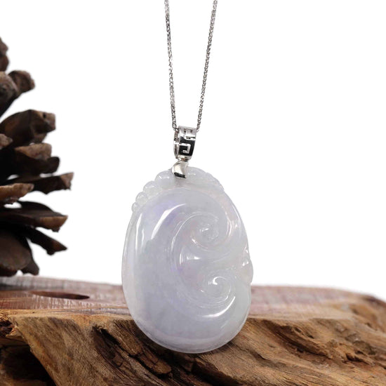 RealJade® Co. Jade Guanyin Pendant Necklace  Genuine Lavender Jadeite Jade Ru Yi Pendant Necklace With Sterling Silver Bail