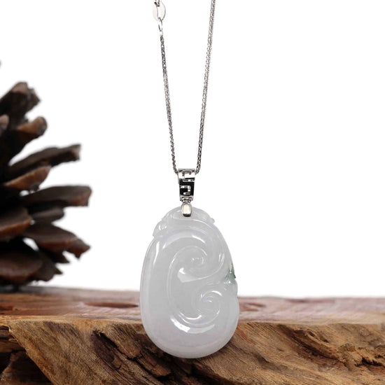 RealJade® Co. Jade Guanyin Pendant Necklace  Genuine Lavender Jadeite Jade Ru Yi Pendant Necklace With Sterling Silver Bail