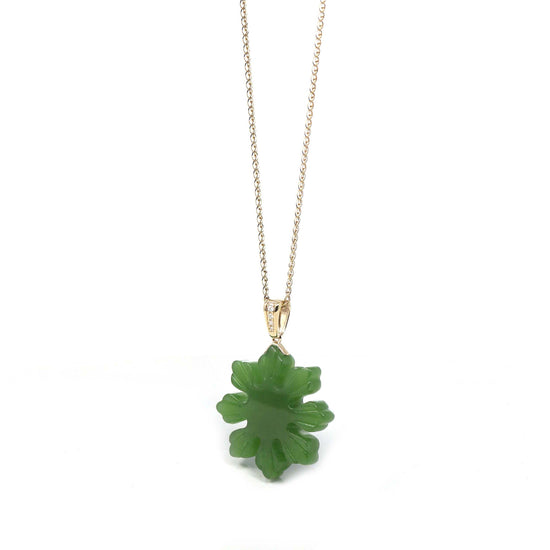 RealJade® Co. Gold Jade Necklace  RealJade® Co.‚Ñ¢ : " Sun Flower" 14k Yellow Gold Genuine Nephrite Green Jade Pendant Necklace