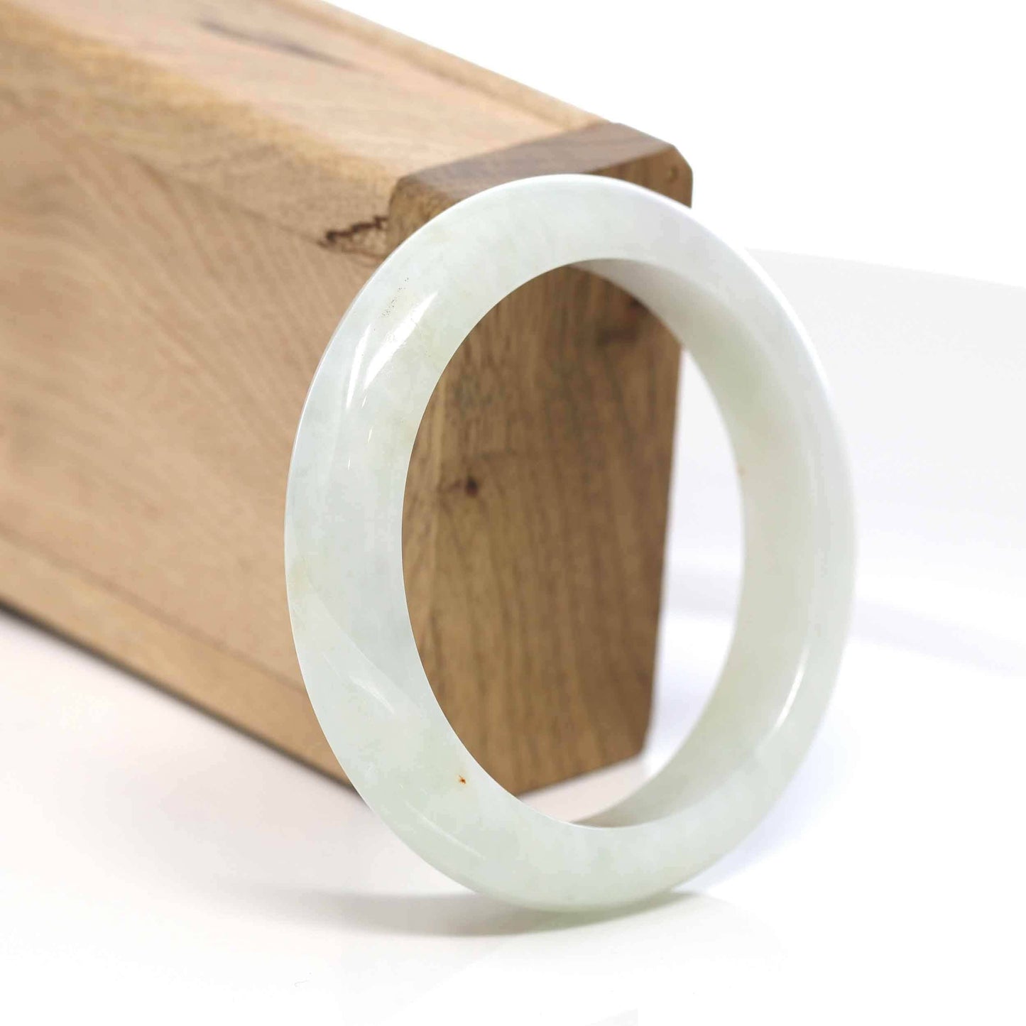Load image into Gallery viewer, RealJade® &amp;quot;Classic Bangle&amp;quot; Whitish Green Natural Jadeite Jade Bangle (57.16mm) #505
