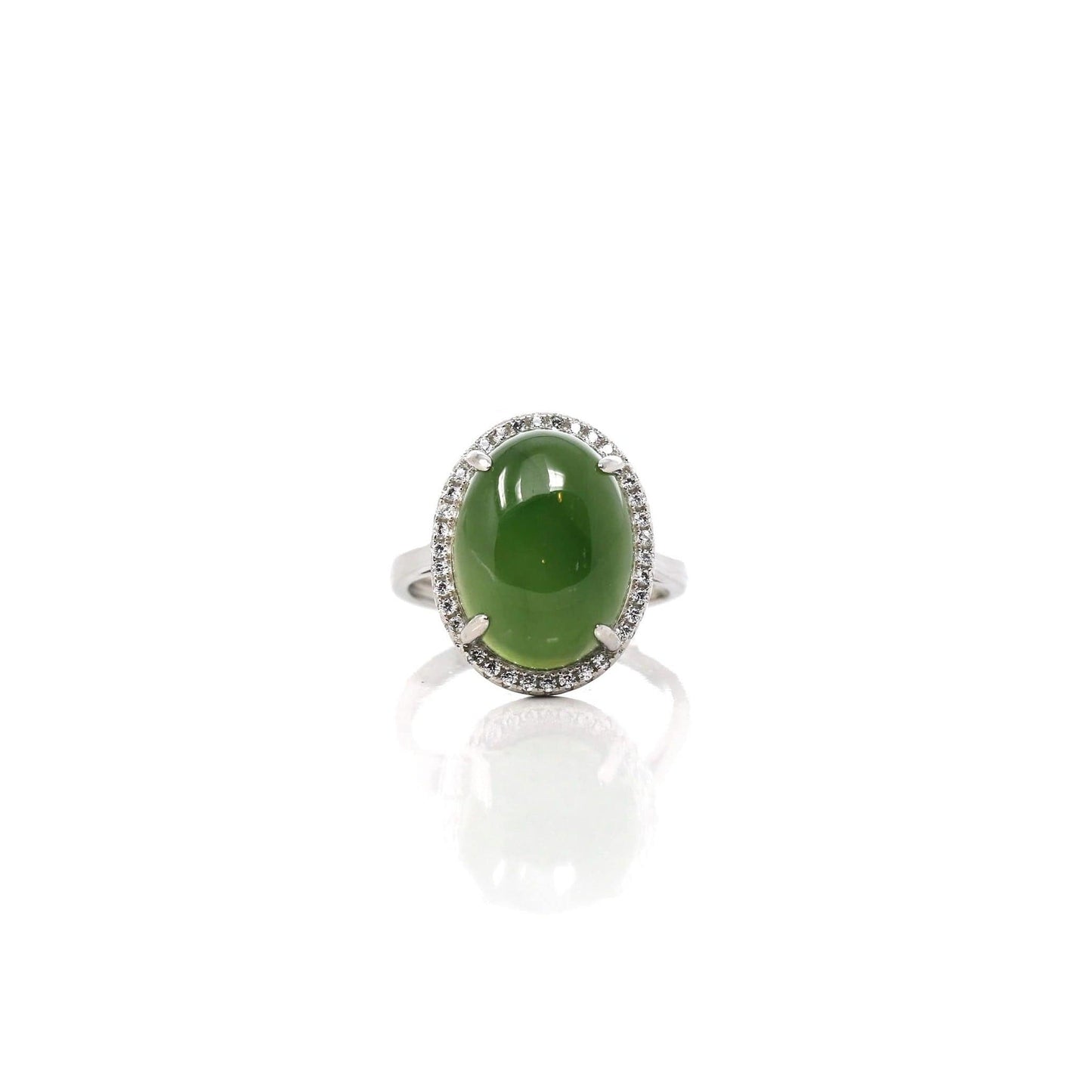 RealJade® Co. Jade Ring  RealJade® Co. "Classic Oval With Accents" Sterling Silver Real Green Nephrite Jade Classic Ring For Her
