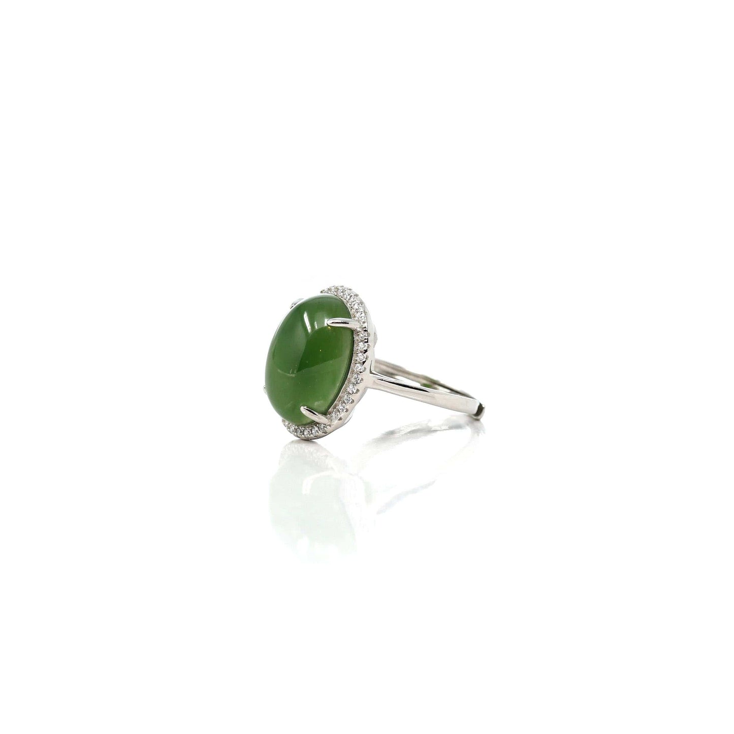 RealJade® Co. Jade Ring  RealJade® Co. "Classic Oval With Accents" Sterling Silver Real Green Nephrite Jade Classic Ring For Her