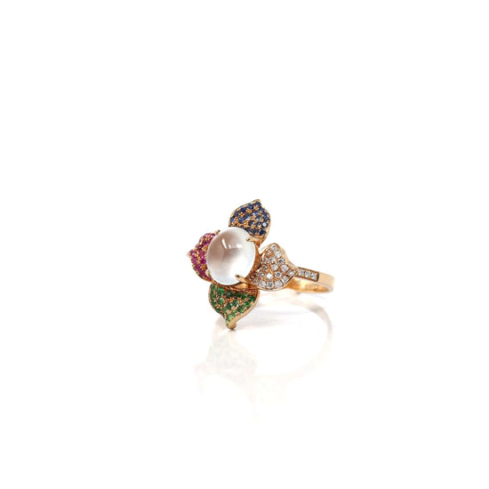 RealJade® Co. Jadeite Engagement Ring  18k Rose Gold Natural Ice Jadeite Engagement Ring With Diamonds and Ruby