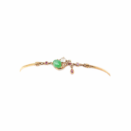RealJade® Co. Gold Jade Bracelet   18k Rose Gold "Morning Glory" Half Bracelet Bangle with Green Imperial Jade & Diamonds