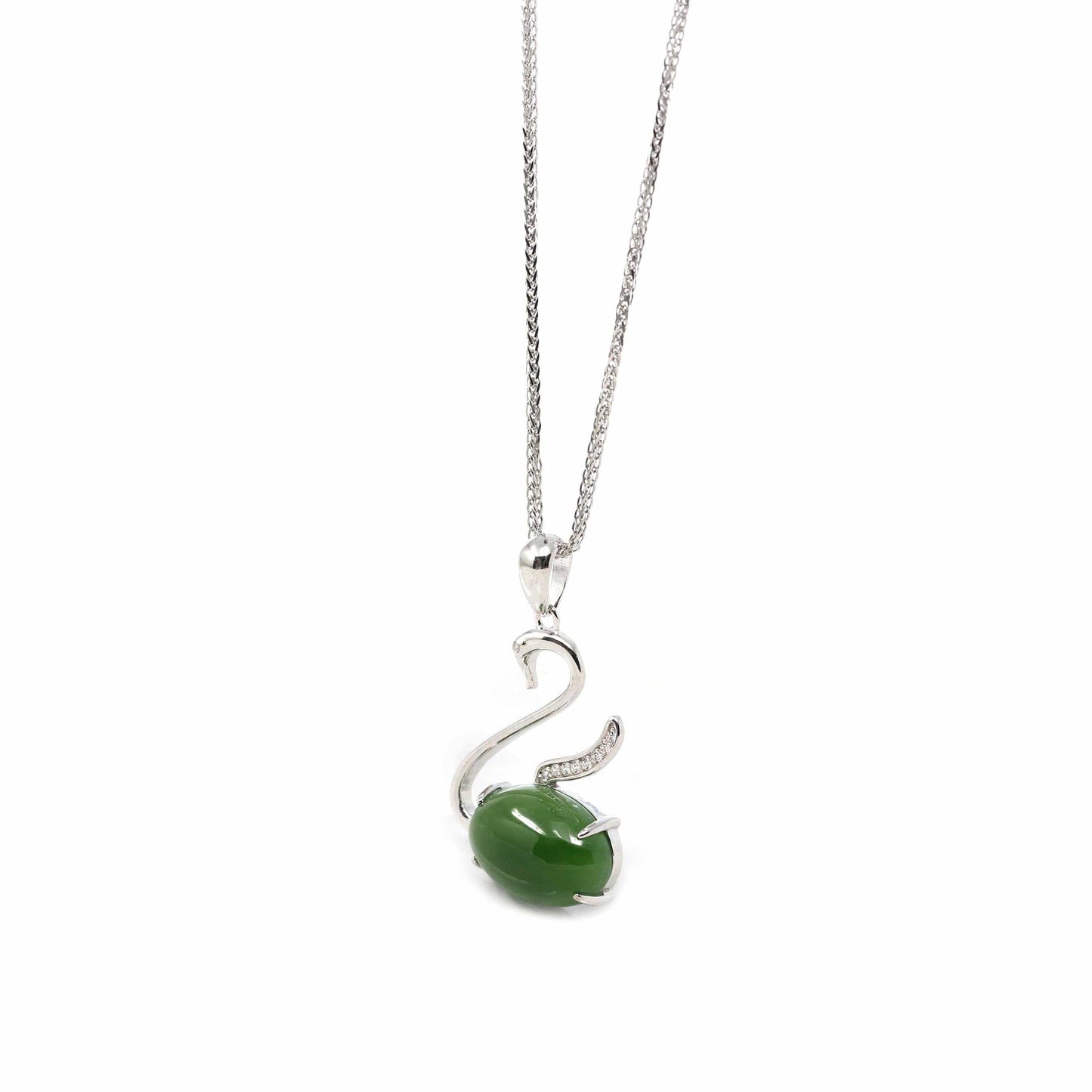 RealJade® Co. Jade Pendant  RealJade® Co. "Love Swan" Genuine Nephrite Green Jade Swan Pendant Necklace with Tourmaline & CZ