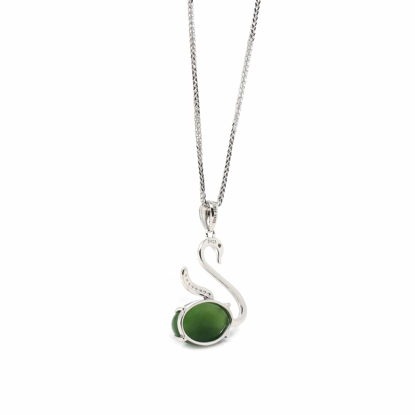 RealJade® Co. Jade Pendant  RealJade® Co. "Love Swan" Genuine Nephrite Green Jade Swan Pendant Necklace with Tourmaline & CZ