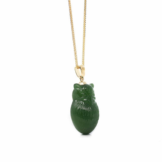 RealJade® Co. God Jadeite Jade Necklace Pendant Only  RealJade® Co. Genuine Green Nephrite Jade Lucky Owl Pendant Necklace With 14k Yellow Gold Bail