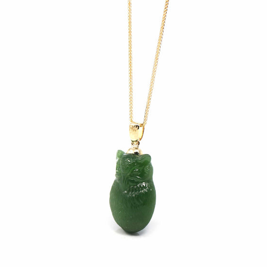 RealJade® Co. God Jadeite Jade Necklace Pendant Only  RealJade® Co. Genuine Green Nephrite Jade Lucky Owl Pendant Necklace With 14k Yellow Gold Bail