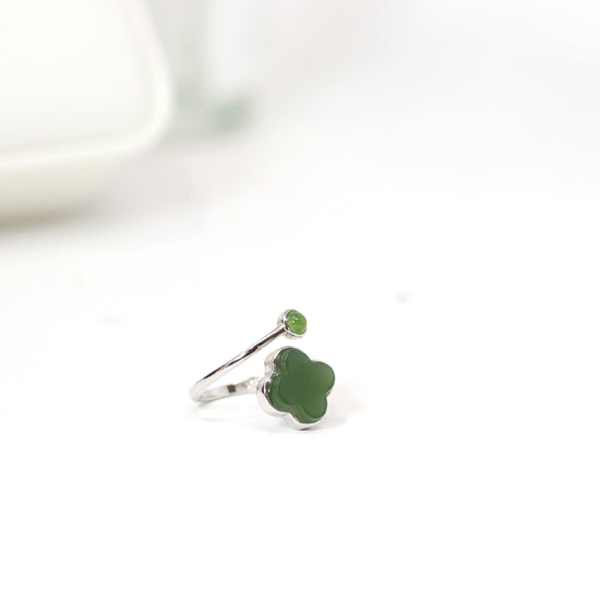 RealJade® "Lucky Four Leaf Clover" Sterling Silver Real Green Nephrite Jade Earrings