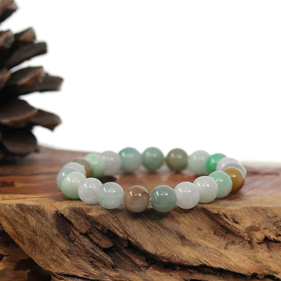 RealJade® Co. jade beads bracelet Genuine High Jadeite Jade Round Multiple Colors Beads Bracelet ( 9.5 mm)