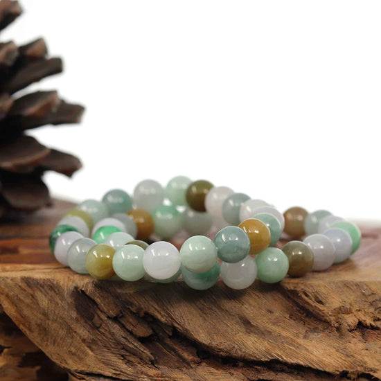 RealJade® Co. jade beads bracelet Genuine High Jadeite Jade Round Multiple Colors Beads Bracelet ( 9.5 mm)